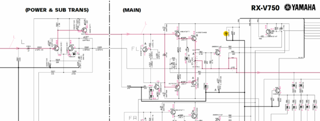 Yamaha RX-V750 schematic detail fron left power amp 29 marked