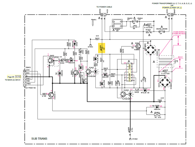Yamaha RX-V750 schematic detail standby circuit C405 defective defekt problem