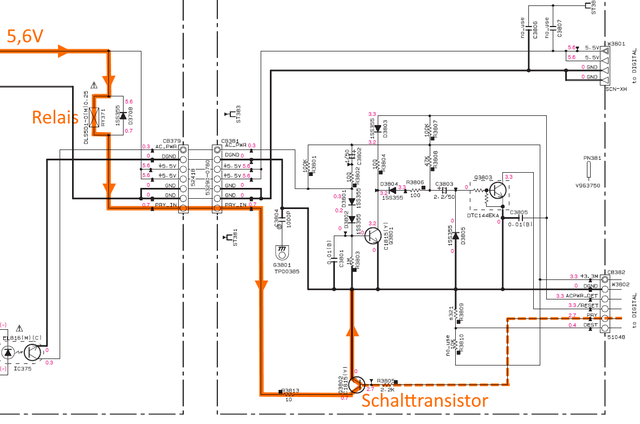 Yamaha RX-V767 standby circuit relay switch transistor