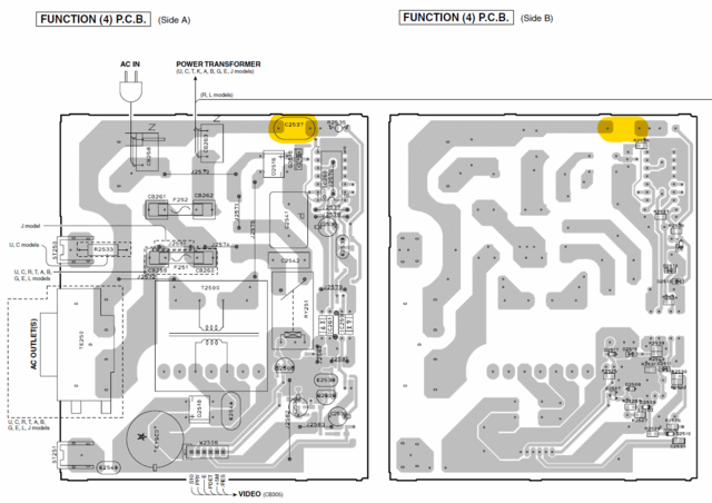 Yamaha RX-V861 FUNCTION 4 PCB layout standby turn off defect