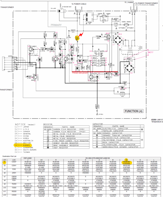 Yamaha RX-V861 schematic detail FUNCTION 4 PCB standby turn off defect