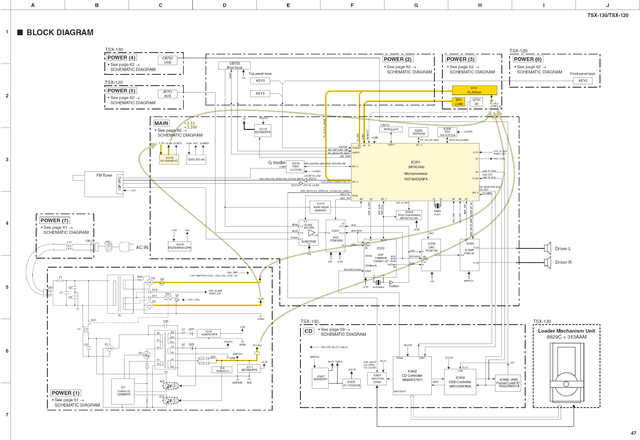 Yamaha TSX-130 TSX-120 block diagram FL fluorescent display connections and voltage supply