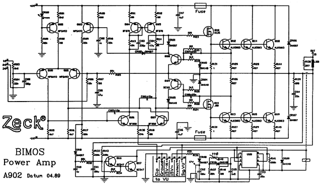Zeck A902 schematic detail BiMOS power amp version 1989