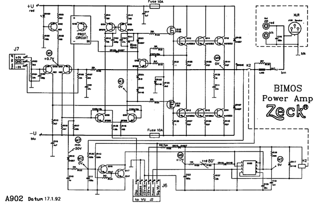 Zeck A902 schematic detail BiMOS power amp version 1992