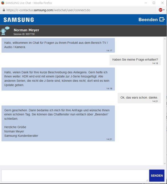 Chat mit Samsung Mitarbeiter