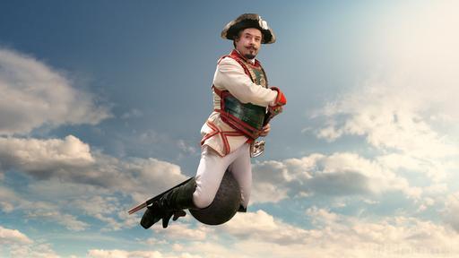 Baron Muenchhausen Reitet Auf Kanonenkugel 100~ V Varm
