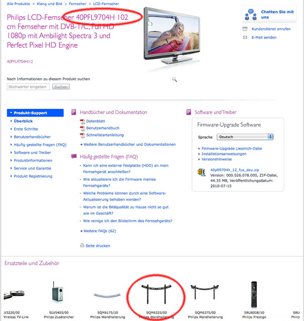 Falsche Zubehrliste Philips Webseite