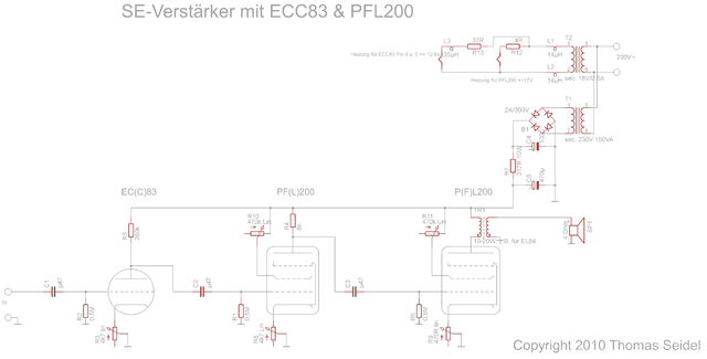 SE-Verstrker mit ECC83 & PFL200