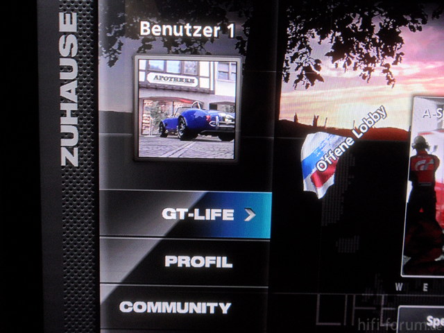 GT5 GT-Mode Screen, Eingang Als "Spiel" Gelabelt