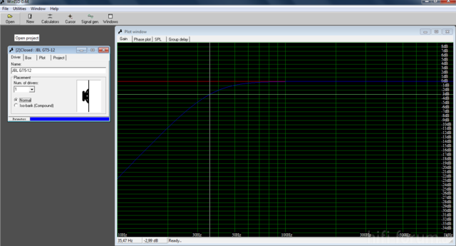 Messung JBL GT5-12 in 90 Liter