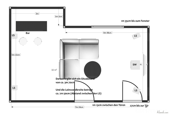 Kellerraum Grundriss mit Fenster und Tren