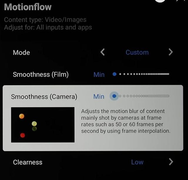 Sony A95L Motionflow Settings