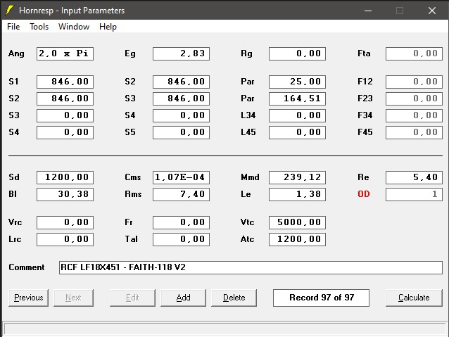 FAITH 118 V2   RCF LF18X451 Hornresp