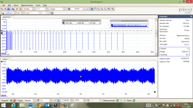 Frequenzanalyse eines hochreinen Multi-Sinus-Signals an Lautsprecherbuchse