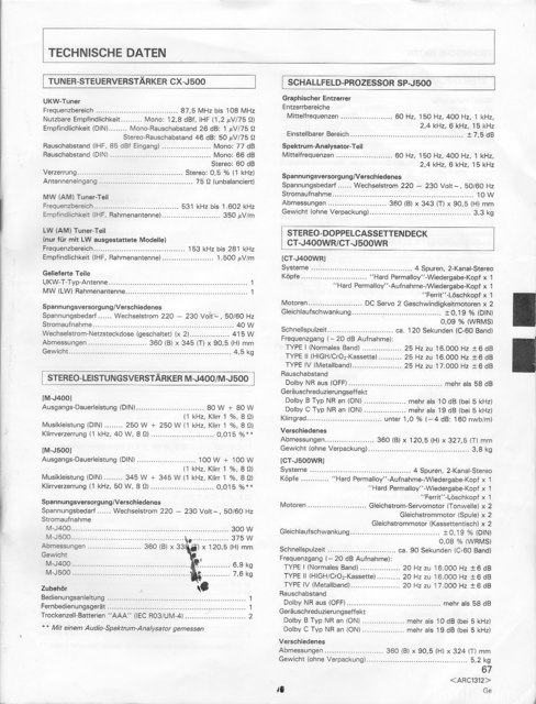 Datenblatt Pioneer M-J400 Und CX-J500