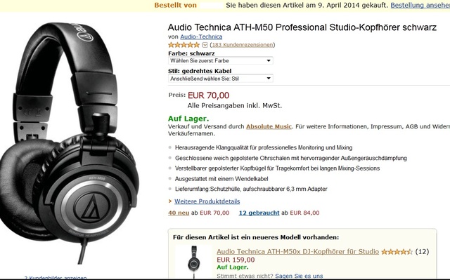 Audio Technica ATH M50 Bei Amazon