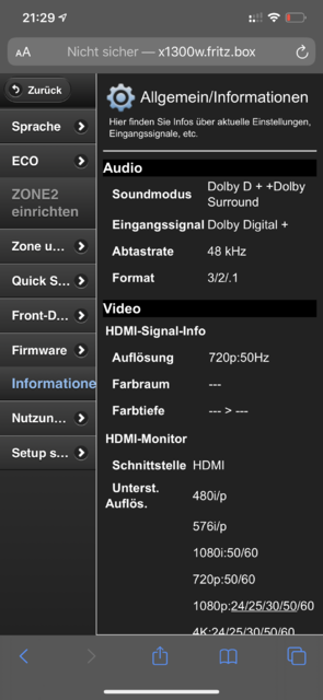 Denon Info Screenshot