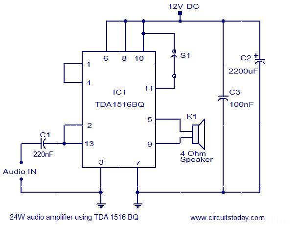 24w Amplifier Using Tda1516 Circuit