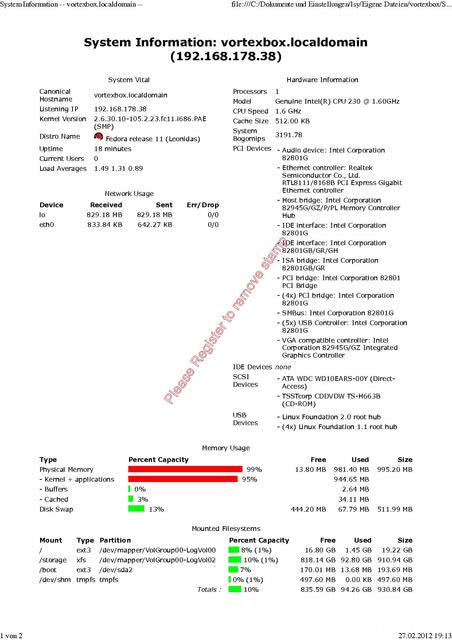 System Information -- vortexbox.localdomain --