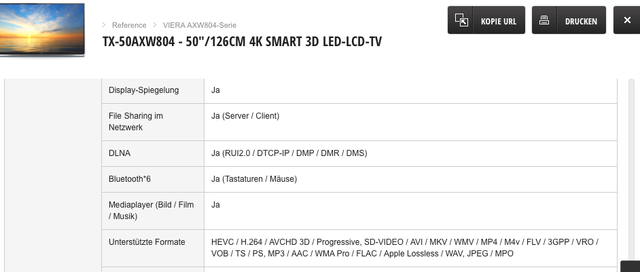 Unterstützte Dateien Von Panasonic AXW804er Fernseher