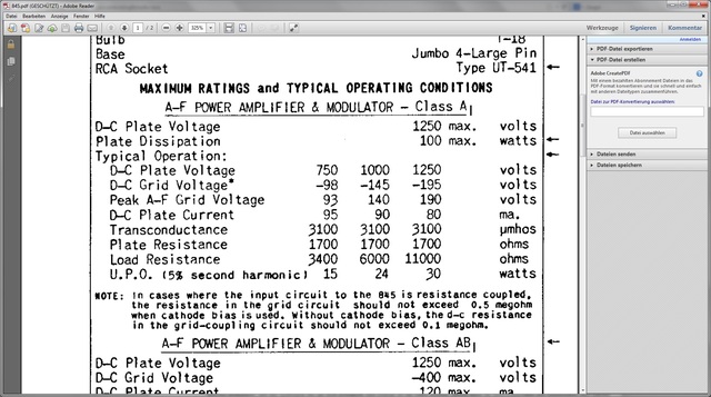 Ausschnitt Datenblatt RCA