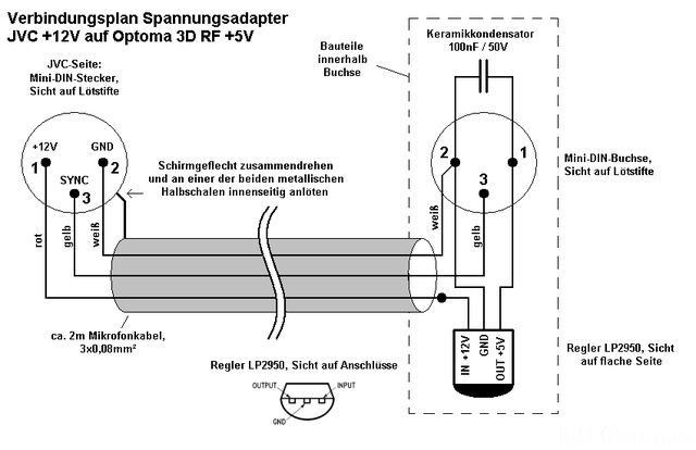 Verbindungszeichnung Spannungsadapter JVC X30/70/90 +12V Auf +5V