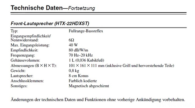 Technische Daten Onkyo (Fortsetzung)