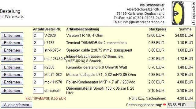 Warenkorb Für Materialbestellung