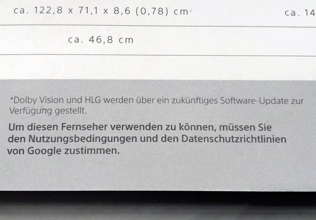 SONY KD-65A1 - Auszug Verkaufsprospekt