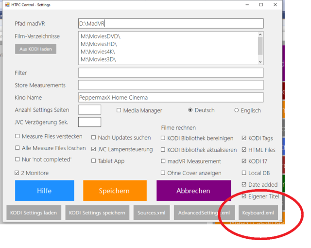 HtpcControl Settings