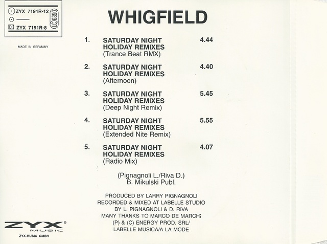 Whigfield - Saturday Night Holiday Remixes (2)