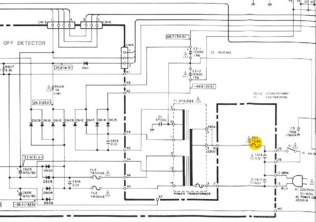 Pioneer A616 Schematic Detail Transformer And Fuses Marked 213530