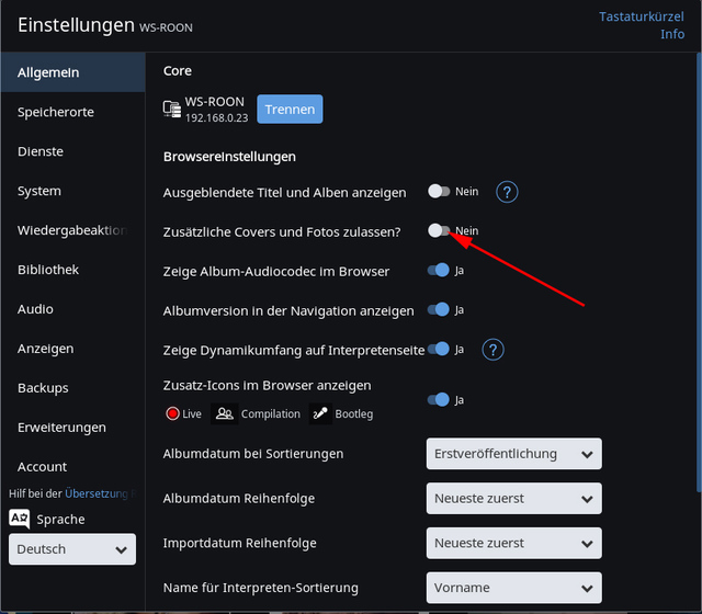 Albenbersicht Dialog