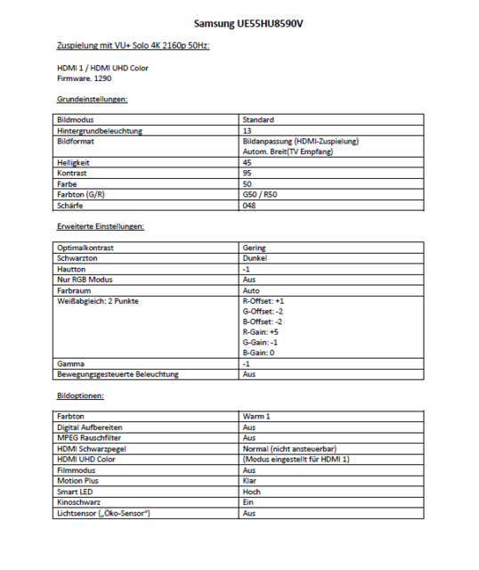 Einstellungen mit Firmware 1290