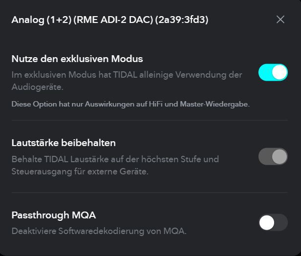 RME Tidal Audio Tonausgabe Exklusiv