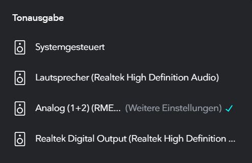 RME Tidal Audio Tonausgabe