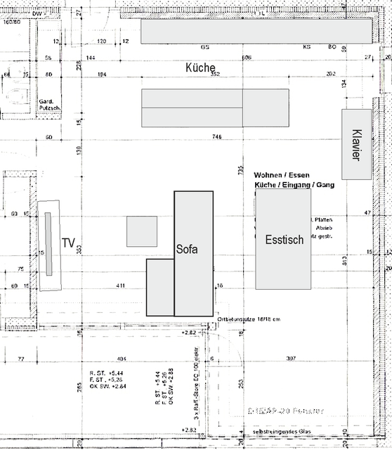 Grundriss Wohnzimmer/Kche/Entre