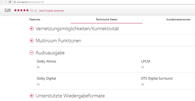 LG SJ9 Audioausgabe