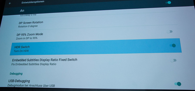 Entwickleroptionen HDR Switch ON