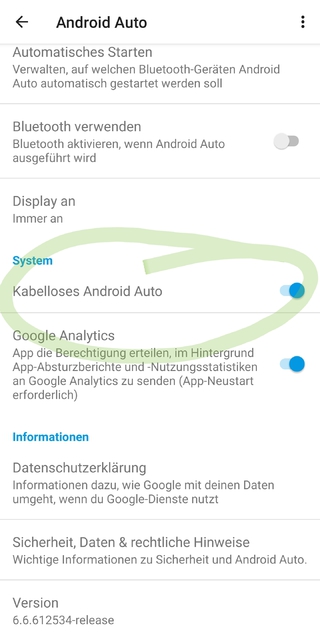 Android Auto Wireless Settings