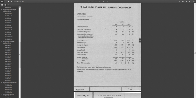 Philips AD1265/8 Full Range In 80l Geschlossene Box Orginal Datenblatt