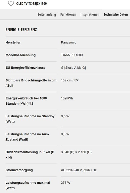 PanasonicJZX1509 Energiedaten