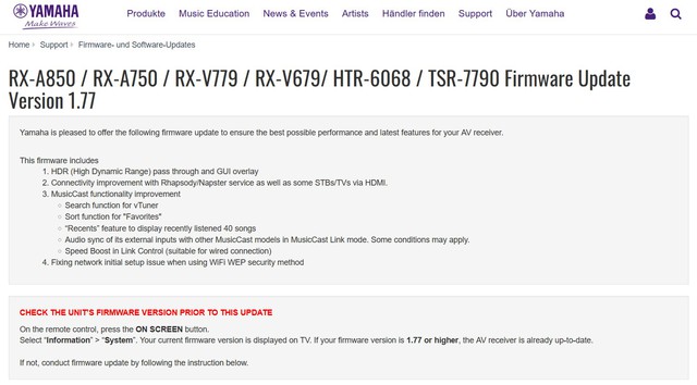 Yamaha RX-V 679 HDR-Update