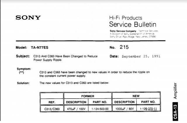 Sony Service Bulletin N215