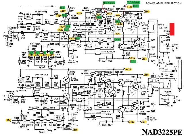 Nad 3225pe Schematics Detail Power Amps Voltages Marked 920722 (1)