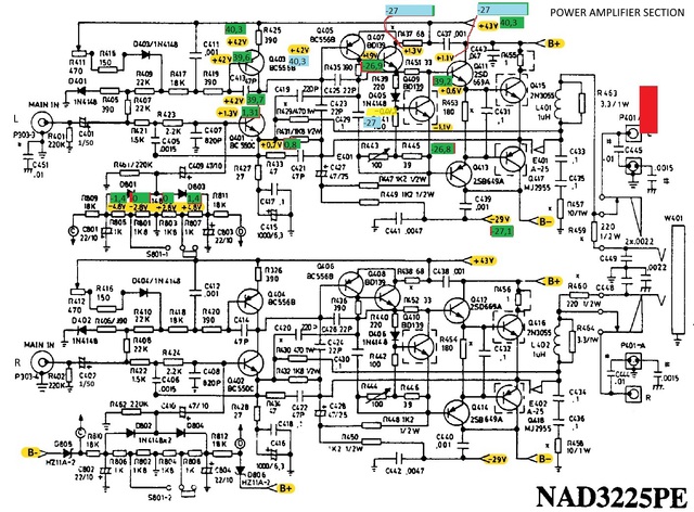 Nad 3225pe Schematics Detail Power Amps Voltages Marked 920722 (1)