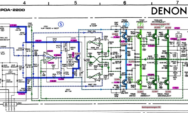 Denon Poa 2200 Schematic Detail Left Power Amp Final Stages 5 8 Marked 1081910