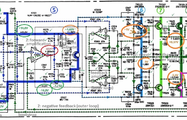 Denon Poa 2200 Schematic Detail Left Power Amp Voltages Checked 2