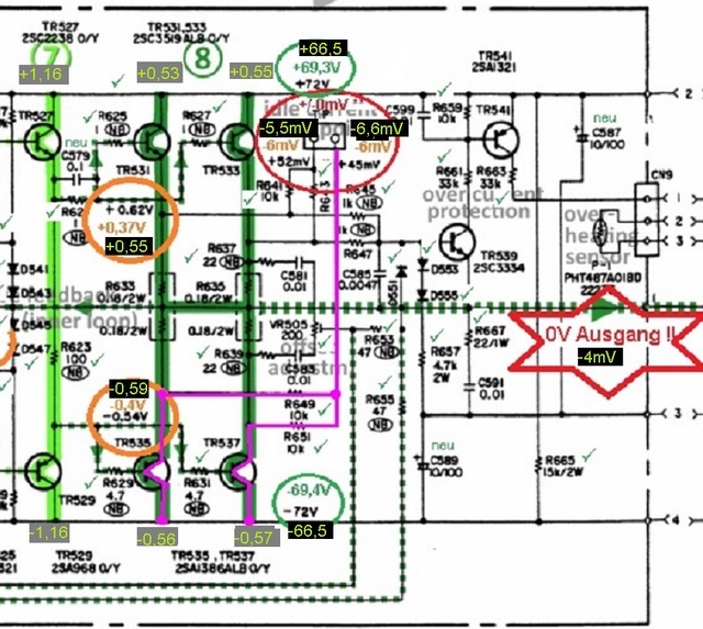 Denon Poa 2200 Schematic Detail Left Power Amp Voltages Checked 3 3