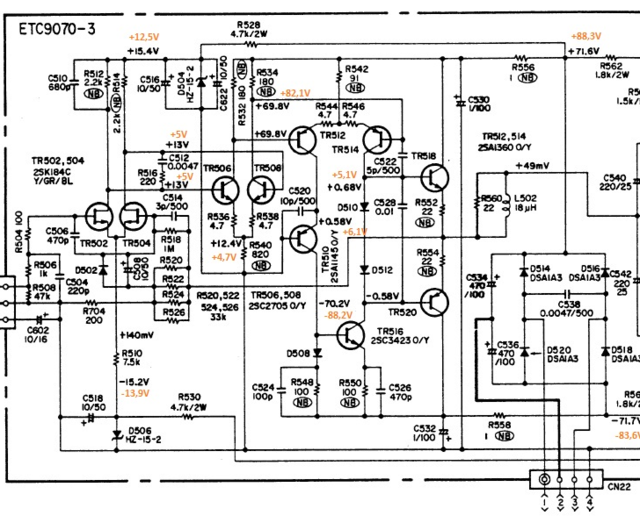 Denon Poa 2200 Schematic Detail Right Power Amp Voltages Checked V1 1